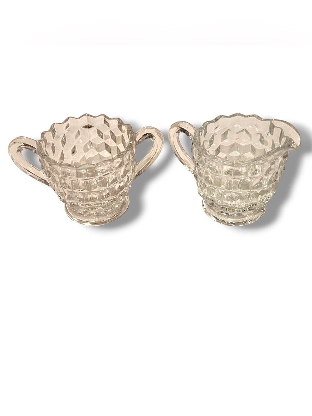 Fostoria American Glass Vintage Creamer and Sugar Bowl Set Cubist Clear EUC D-5